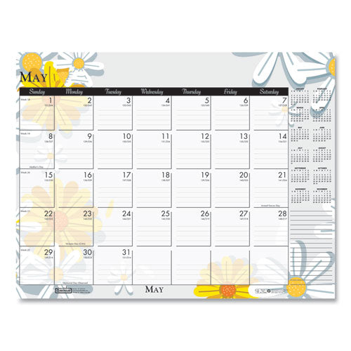 Recycled Desk Pad Calendar, Wild Flowers Artwork, 22 X 17, White Sheets, Black Binding-corners,12-month (jan-dec): 2023