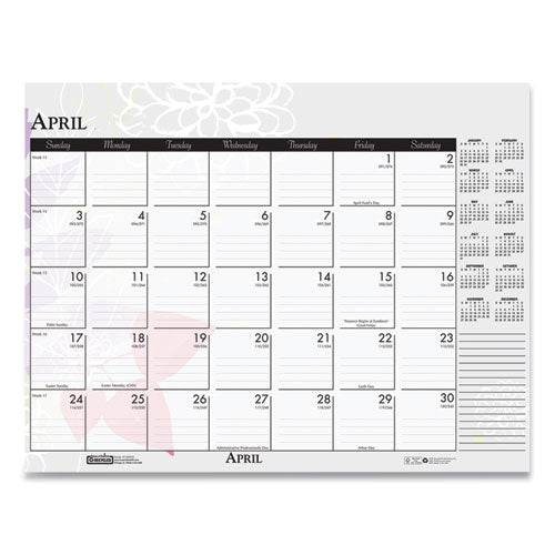 Recycled Desk Pad Calendar, Wild Flowers Artwork, 22 X 17, White Sheets, Black Binding-corners,12-month (jan-dec): 2023