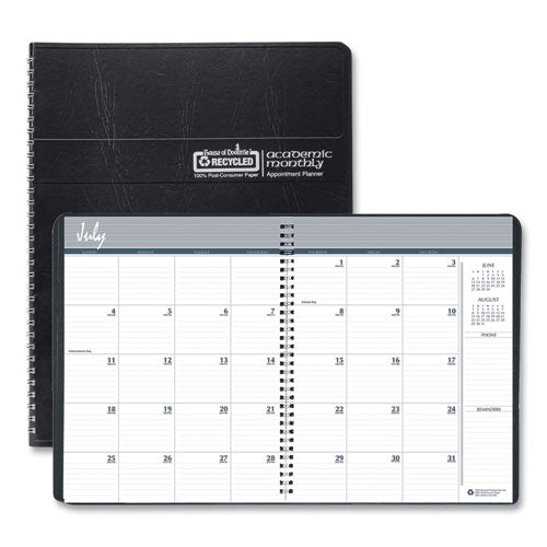 Academic Ruled Monthly Planner, 14-month July-august, 11 X 8.5, Black, 2021-2022