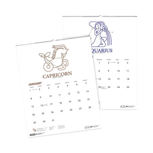 Recycled Zodiac Wall Calendar, Zodiac Artwork, 14 X 11, 12-month (jan To Dec), White-multicolor Sheets