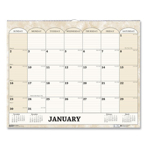 Recycled Monthly Horizontal Wall Calendar, 14.88 X 12, 2022