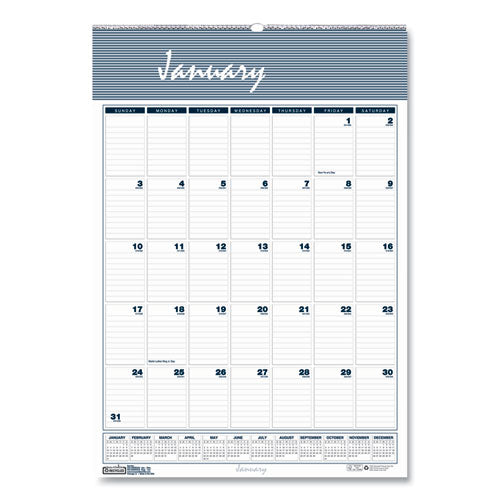 Bar Harbor Recycled Wirebound Monthly Wall Calendar, 15.5 X 22, White-blue-gray Sheets, 12-month (jan-dec): 2023