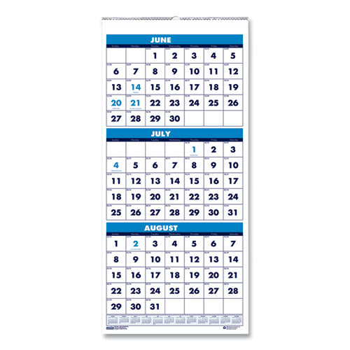 Three-month Academic Wall Calendar, 8 X 17, 14-month (june-july), 2021-2022