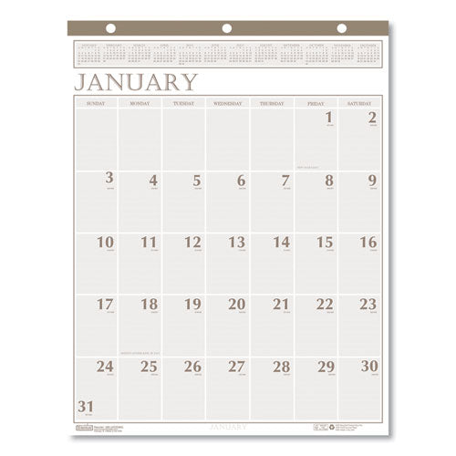 Large Print Recycled Monthly Wall Calendar, 20 X 26, Beige Sheets, 12-month (jan To Dec): 2023
