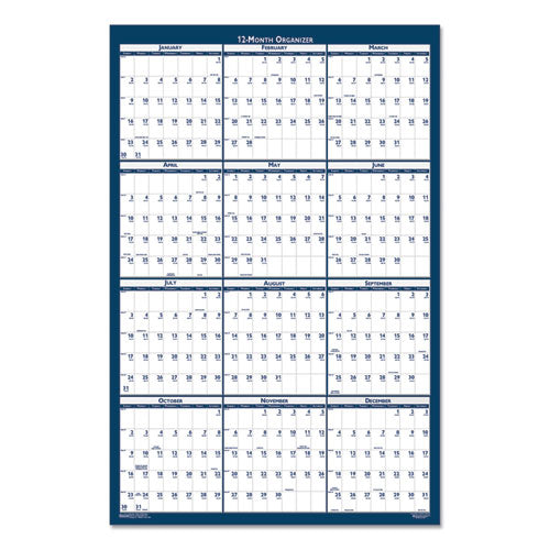 Recycled Poster Style Reversible-erasable Yearly Wall Calendar, 24 X 37, White-blue-gray Sheets, 12-month (jan To Dec): 2023