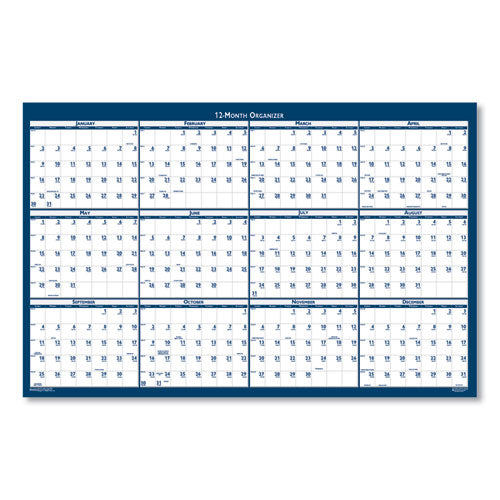 Recycled Poster Style Reversible-erasable Yearly Wall Calendar, 24 X 37, White-blue-gray Sheets, 12-month (jan To Dec): 2023