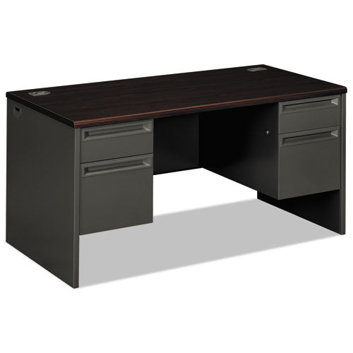 38000 Series Double Pedestal Desk, 60" X 30" X 29.5", Mahogany-charcoal