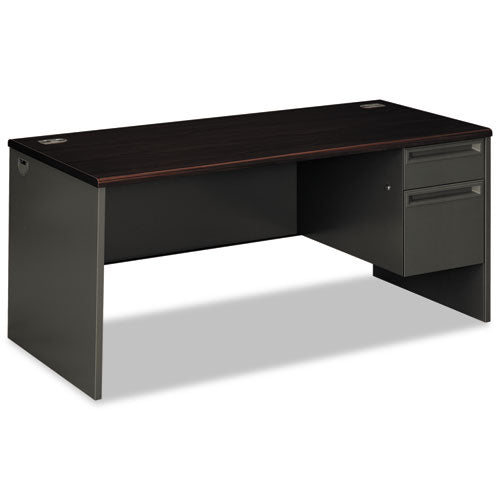 38000 Series Right Pedestal Desk, 66" X 30" X 29.5", Mahogany-charcoal