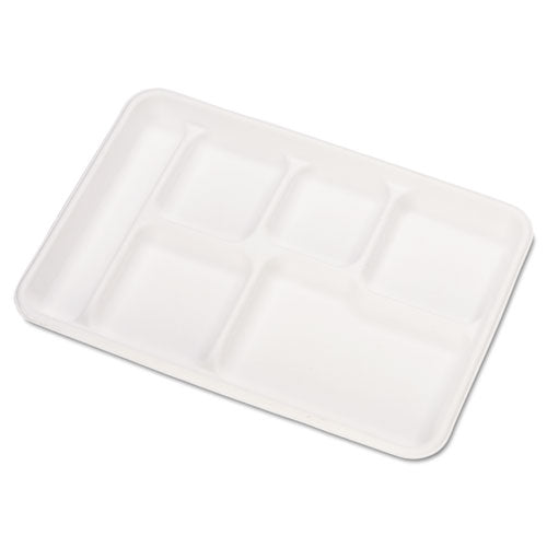 Heavy-weight Molded Fiber Cafeteria Trays, 6-compartment, 12.5  X 8.5, White, 500-carton