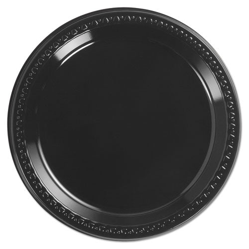Heavyweight Plastic Plates, 9" Dia, Black, 125-pack, 4 Packs-carton