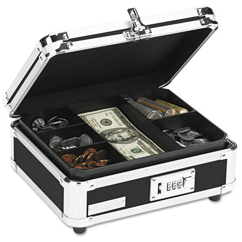 Plastic And Steel Cash Box With Tumbler Lock, Black And Chrome