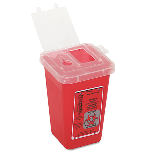 Sharps Waste Receptacle, Square, Plastic, 32oz, Red