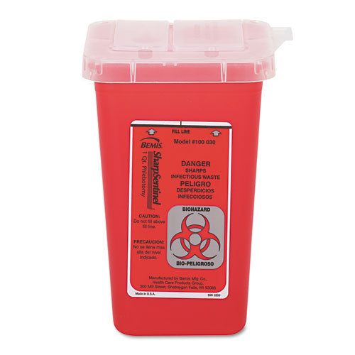 Sharps Waste Receptacle, Square, Plastic, 32oz, Red