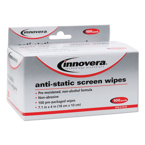 Antistatic Screen Cleaning Wipes, Cloth, 7 1-4 X 4 3-4, White, 100-pack