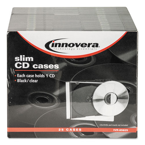 Cd-dvd Slim Jewel Cases, Clear-black, 25-pack