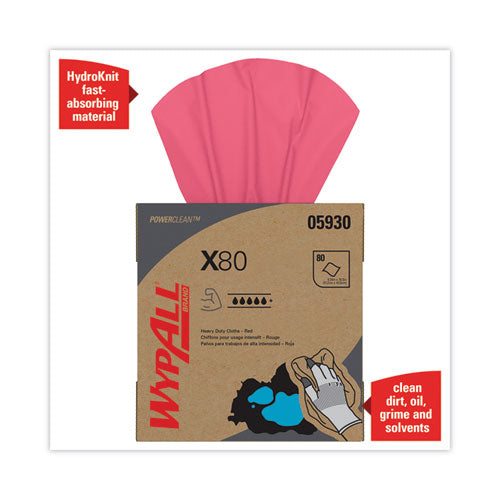 X80 Cloths, Hydroknit, Pop-up Box, 8.34 X 16.8, Red, 80-box, 5 Box-carton
