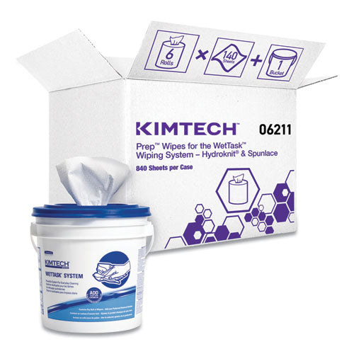 Wipers For Wettask System, Bleach, Disinfectants And Sanitizers, 6 X 12, 140-roll, 6 Rolls And 1 Bucket-carton
