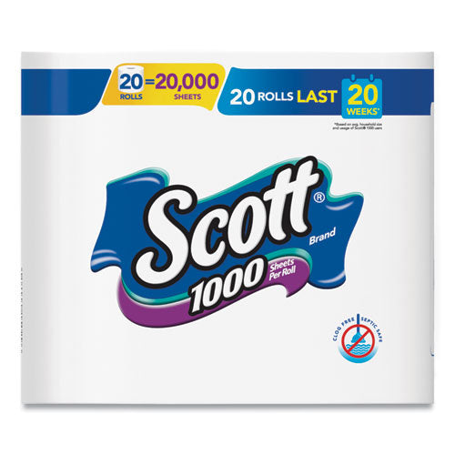 Standard Roll Bathroom Tissue, Septic Safe, 1-ply, White, 20-pack, 2 Packs-carton