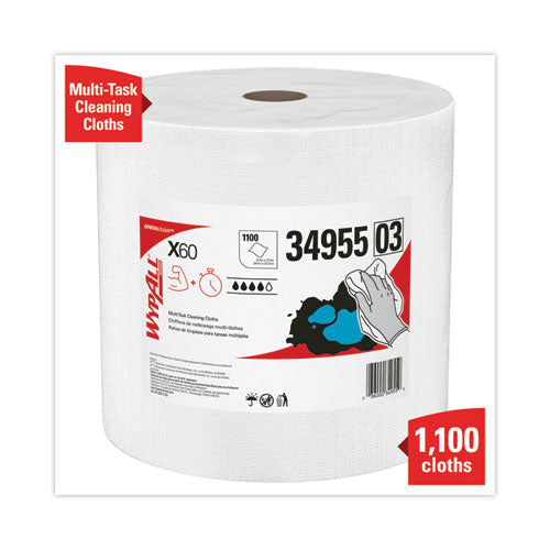 General Clean X60 Cloths, Jumbo Roll, 12.5 X 13.4, White, 1,100-roll
