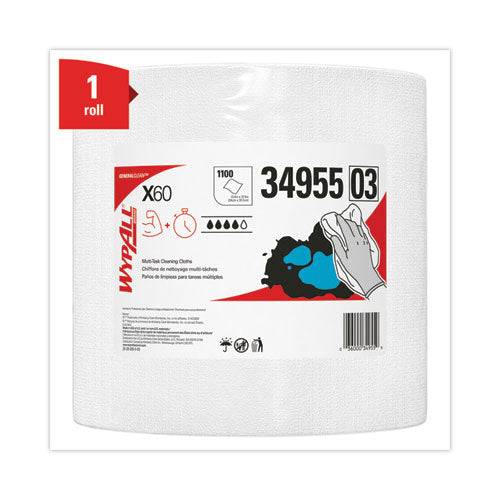 General Clean X60 Cloths, Jumbo Roll, 12.5 X 13.4, White, 1,100-roll