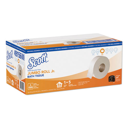 Essential 100% Recycled Fiber Jrt Bathroom Tissue, Septic Safe, 2-ply, White, 1000 Ft, 4 Rolls-carton