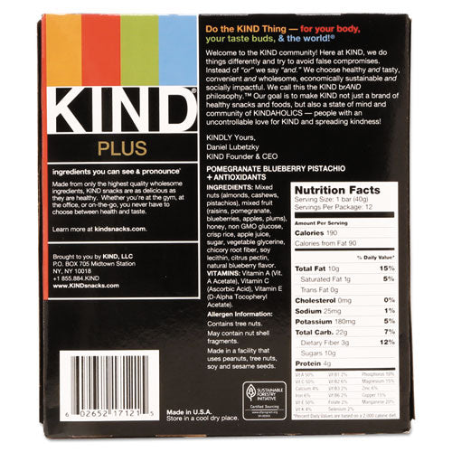 Plus Nutrition Boost Bar, Pom. Blueberry Pistachio-antioxidants, 1.4 Oz, 12-box
