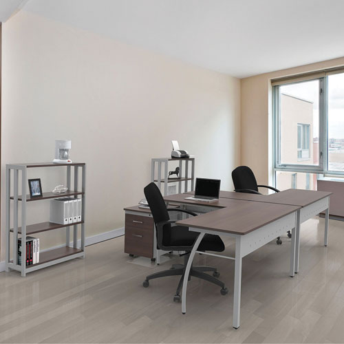 Trento Line L-shaped Desk, 59.13" X 59.13" X 29.5", Mocha-gray