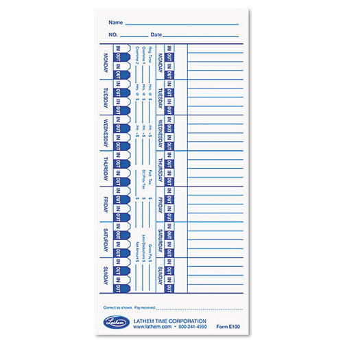 Time Clock Cards For Lathem Time E Series, One Side, 4 X 9, 100-pack