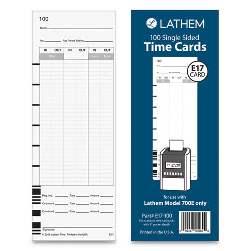 Time Clock Cards For Lathem Time 700e, One Side, 3.5 X 9, 100-pack