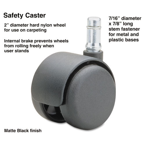 Safety Casters, Standard Neck, Nylon, B Stem, 110 Lbs-caster, 5-set