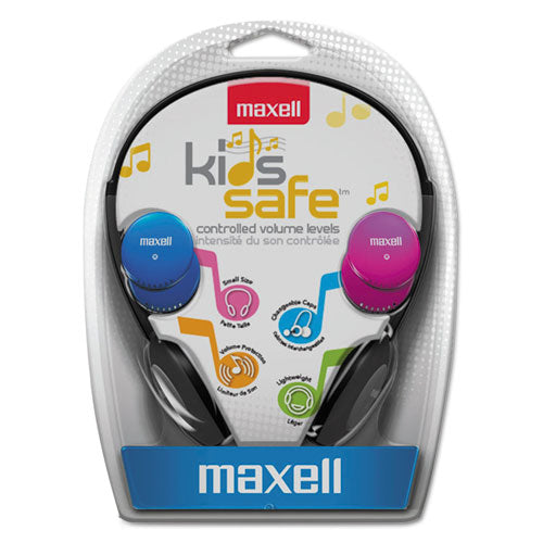 Kids Safe Headphones, 4 Ft Cord, Black With Interchangeable Pink-blue-silver Caps