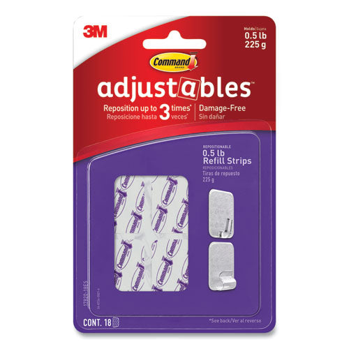 Adjustables Repositionable Mini Refill Strips, Holds Up To 0.5 Lb, 1.03 X 1.32, White, 18 Strips