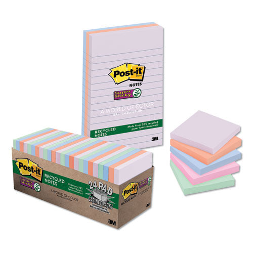 Recycled Notes In Wanderlust Pastels Collection Colors, Note Ruled, 4" X 6", 90 Sheets-pad, 3 Pads-pack