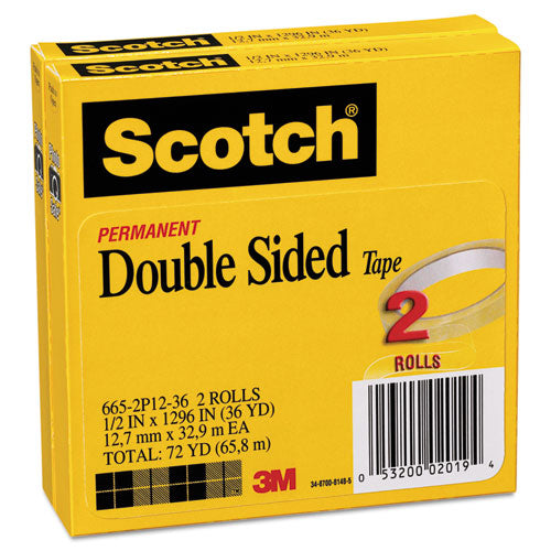 Double-sided Tape, 3" Core, 0.5" X 36 Yds, Clear, 2-pack