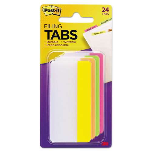 Tabs, 1-3-cut Tabs, Assorted Brights, 3" Wide, 24-pack