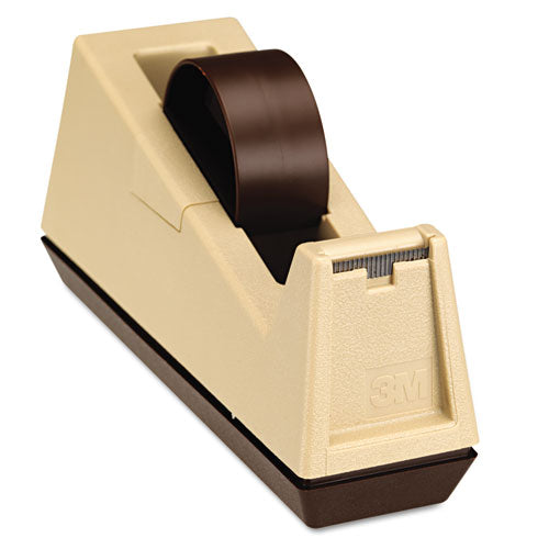 Heavy-duty Weighted Desktop Tape Dispenser, 3" Core, Plastic, Putty-brown