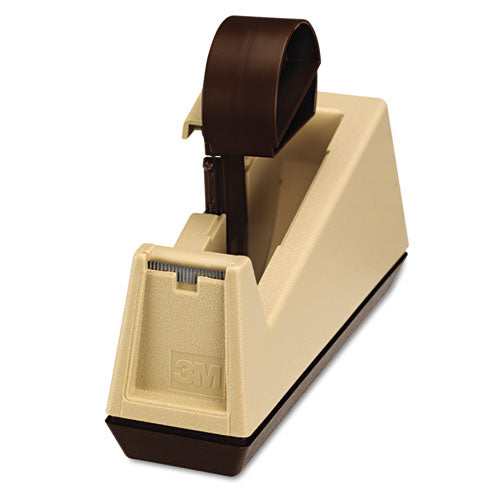 Heavy-duty Weighted Desktop Tape Dispenser, 3" Core, Plastic, Putty-brown