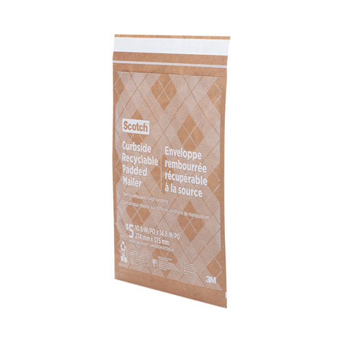 Curbside Recyclable Padded Mailer, #5, Bubble Cushion, Self-adhesive Closure, 12 X 17.25, Natural Kraft, 100-carton