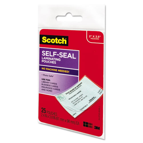 Self-sealing Laminating Pouches, 9.5 Mil, 3.88" X 2.44", Gloss Clear, 25-pack