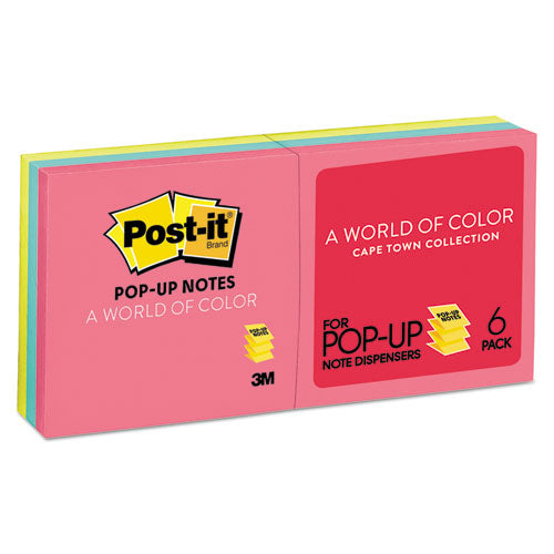Original Pop-up Refill, 3 X 3, Assorted Cape Town Colors, 100-sheet, 6-pack