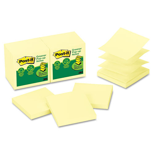 Recycled Pop-up Notes, 3 X 3, Canary Yellow, 100-sheet, 12-pack