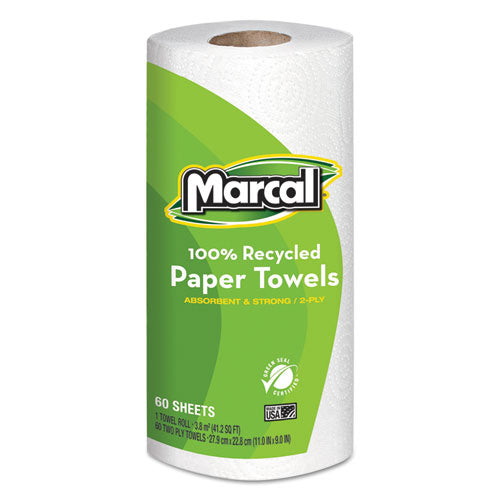 100% Premium Recycled Kitchen Roll Towels, 2-ply, 9 X 11, 60 Sheets, 15 Rolls-carton