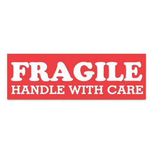 Pre-printed Message Labels, Fragile Handle With Care, 1.5 X 4, Red-white, 500-roll