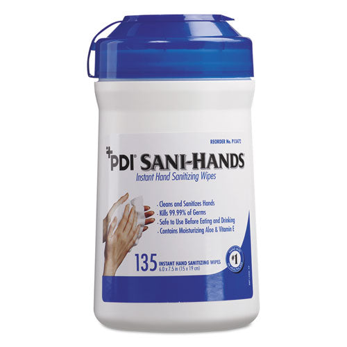 Sani-hands Alc Instant Hand Sanitizing Wipes, 7.5 X 6, White, 135-canister, 12-carton