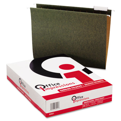 Hanging File Folders, Letter Size, 1-5-cut Tab, Standard Green, 25-box