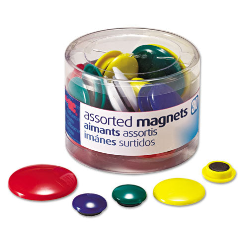 Assorted Magnets, Circles, Assorted Sizes And Colors, 30-tub