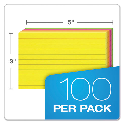 Ruled Index Cards, 3 X 5, Glow Green-yellow, Orange-pink, 100-pack