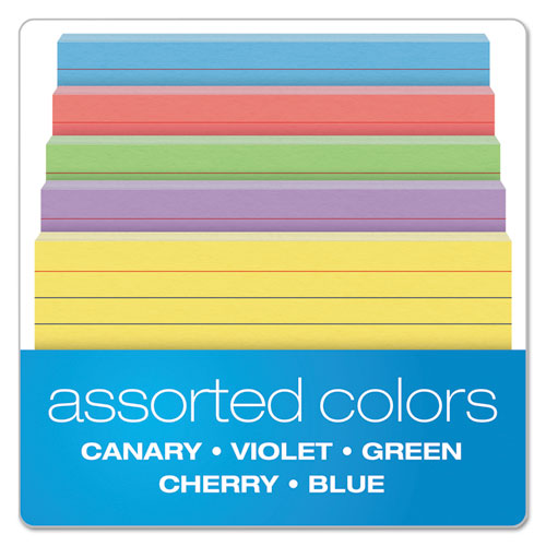 Ruled Index Cards, 3 X 5, Blue-violet-canary-green-cherry, 100-pack
