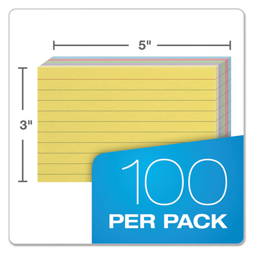 Ruled Index Cards, 3 X 5, Blue-violet-canary-green-cherry, 100-pack