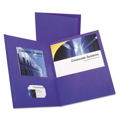 Twin-pocket Folder, Embossed Leather Grain Paper, Purple, 25-box